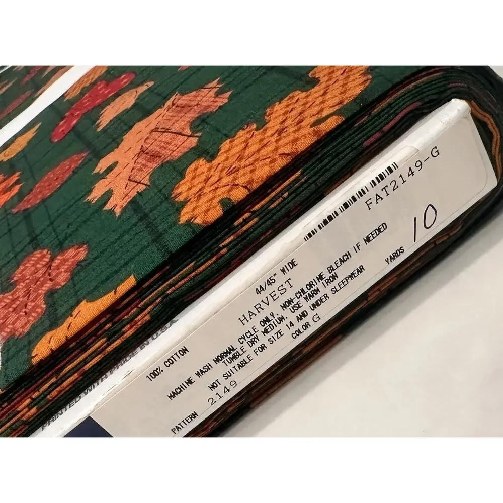 Harvest Orange Rust Fall Leaf Green Plaid Background Fabric Traditions 10 Yards
